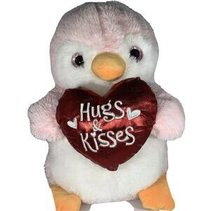 Dan Dee Hugs & Kisses Red Heart Pink White Penguin Plush Toy 16”